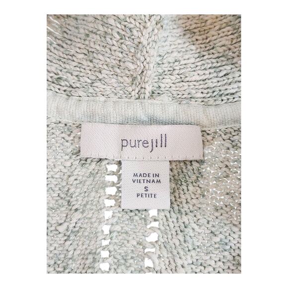 Pure J JIll cotton cardigan green cream knit open front sz small petite - Picture 3 of 14